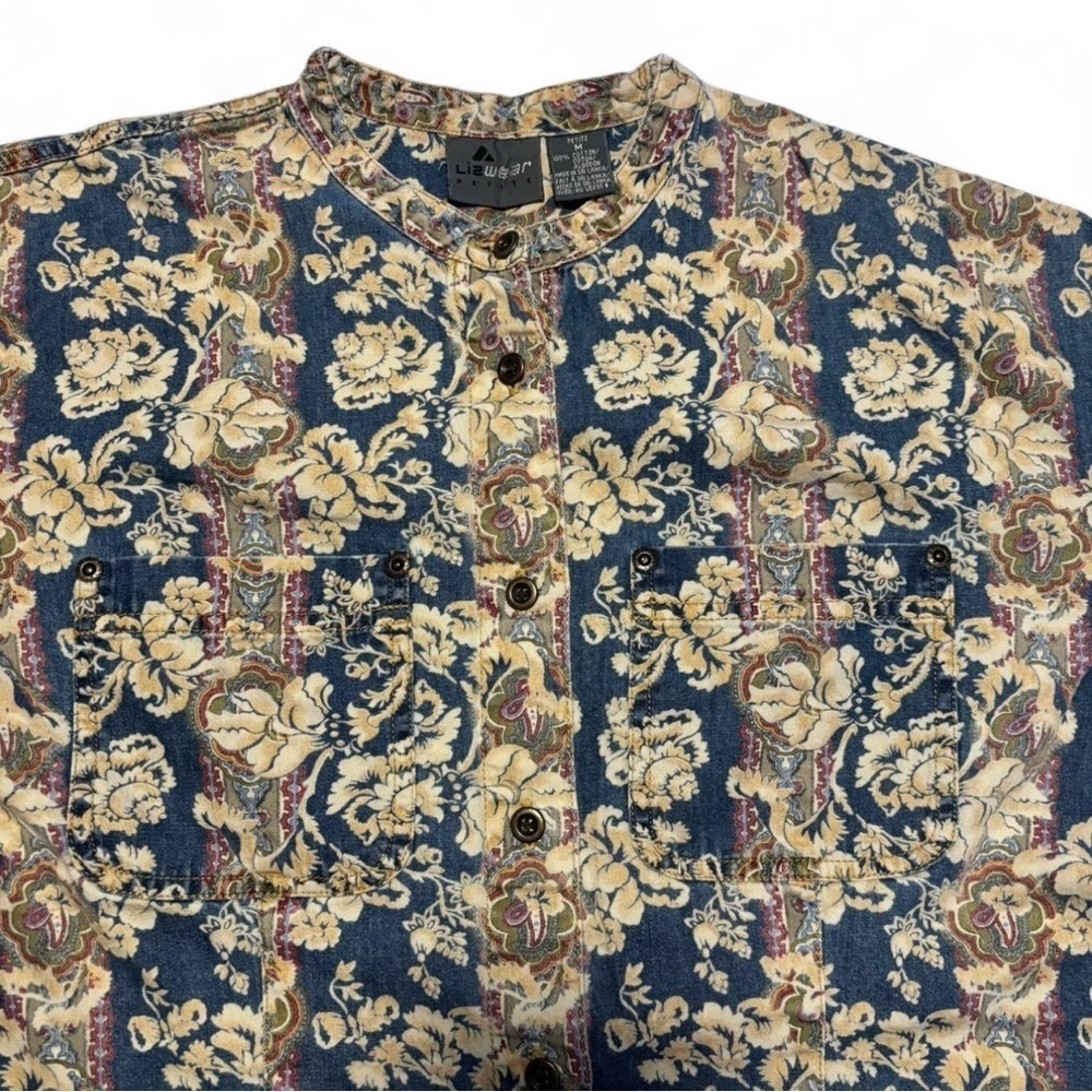 VTG 90s Liz Wear Western Paisley Printed Denim Button Shirt Sz Petite Medium - Picture 4 of 5